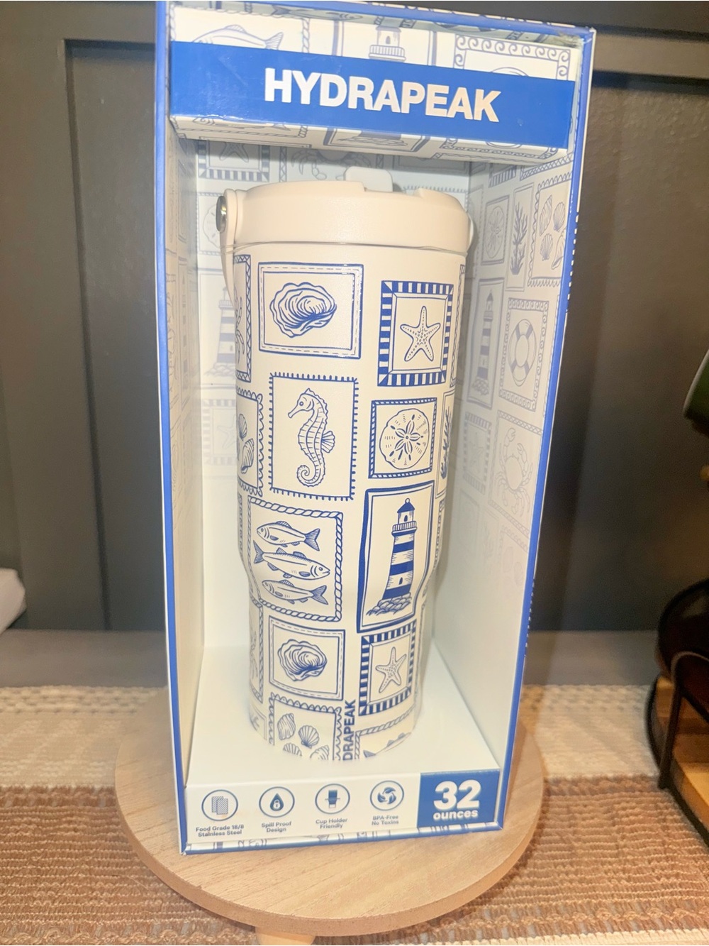 Hydrapeak 32oz Insulated Nautical Tumbler - Cream and Blue